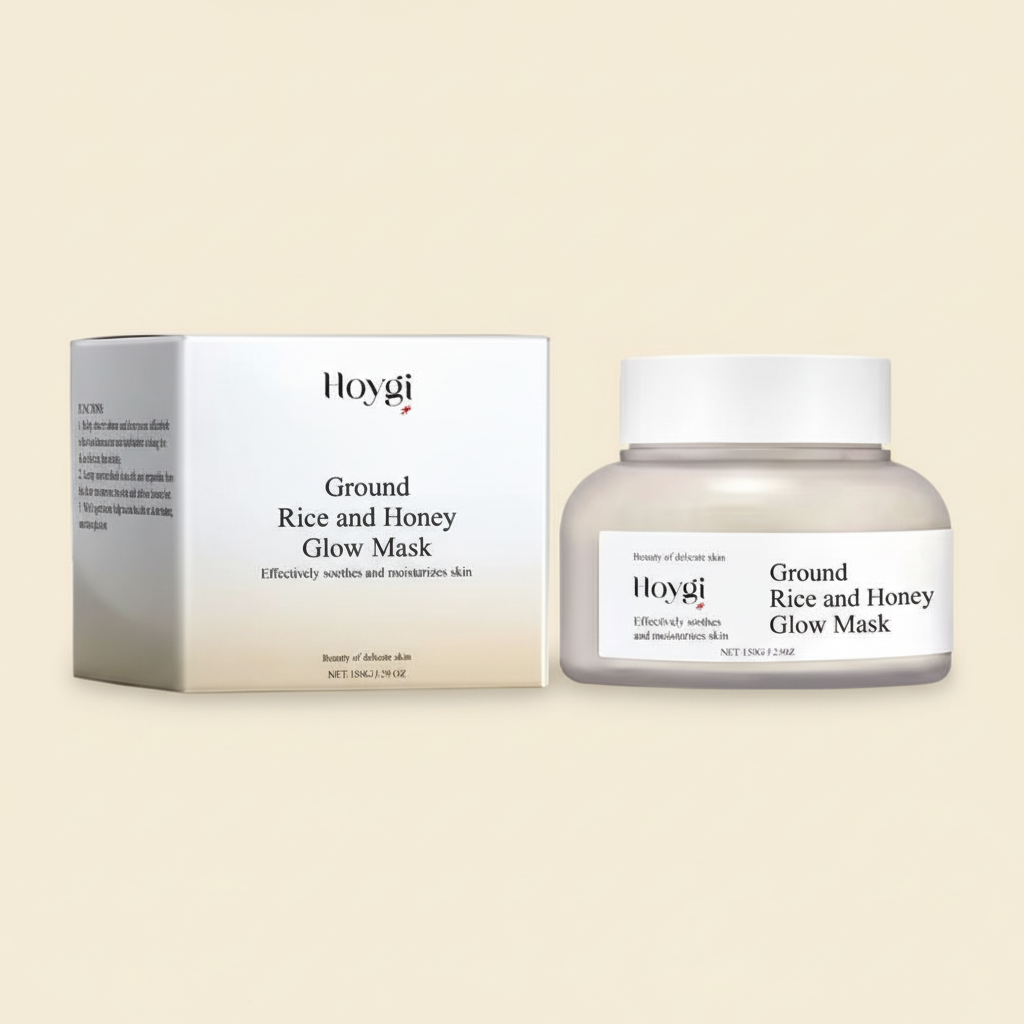 Hoygi Ground Rice and Honey Glow Mask with cream background