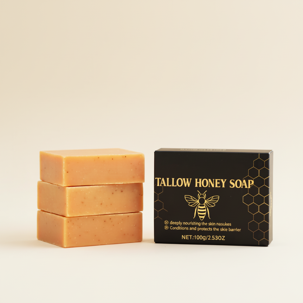 Tallow Honey Soap - box and soap pop